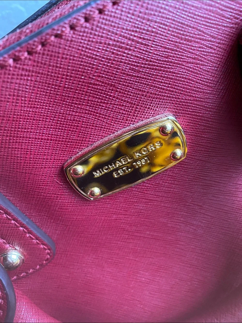 Michael Kors Wine Saffiano Leather Satchel with Gold Hardware